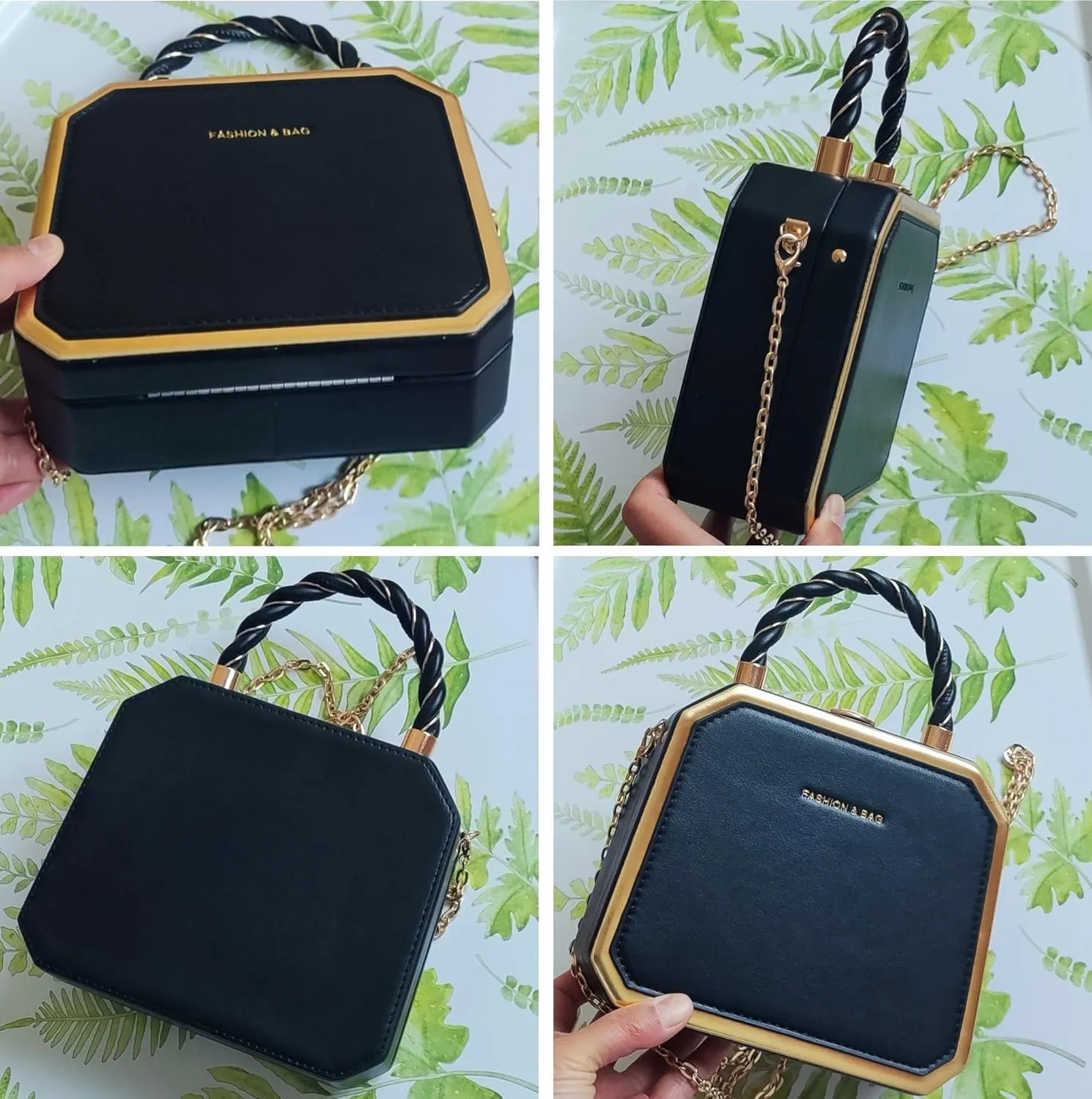 PU Leather Small Square Box Clutch Top Handle Crossbody Shoulder Purse Party Evening Bag for Women
