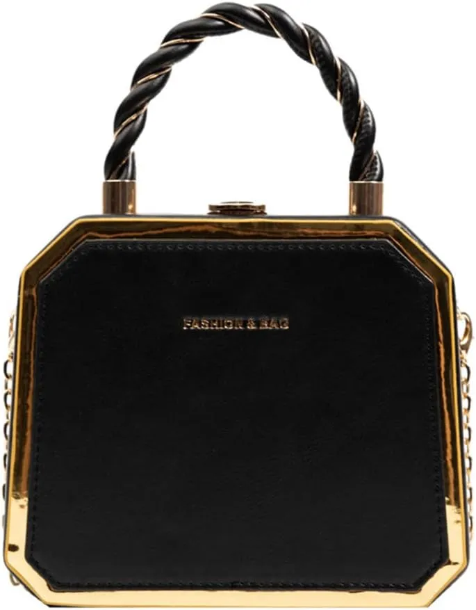 PU Leather Small Square Box Clutch Top Handle Crossbody Shoulder Purse Party Evening Bag for Women