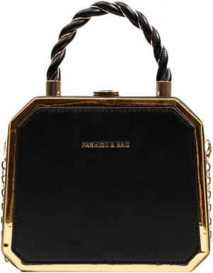 PU Leather Small Square Box Clutch Top Handle Crossbody Shoulder Purse Party Evening Bag for Women