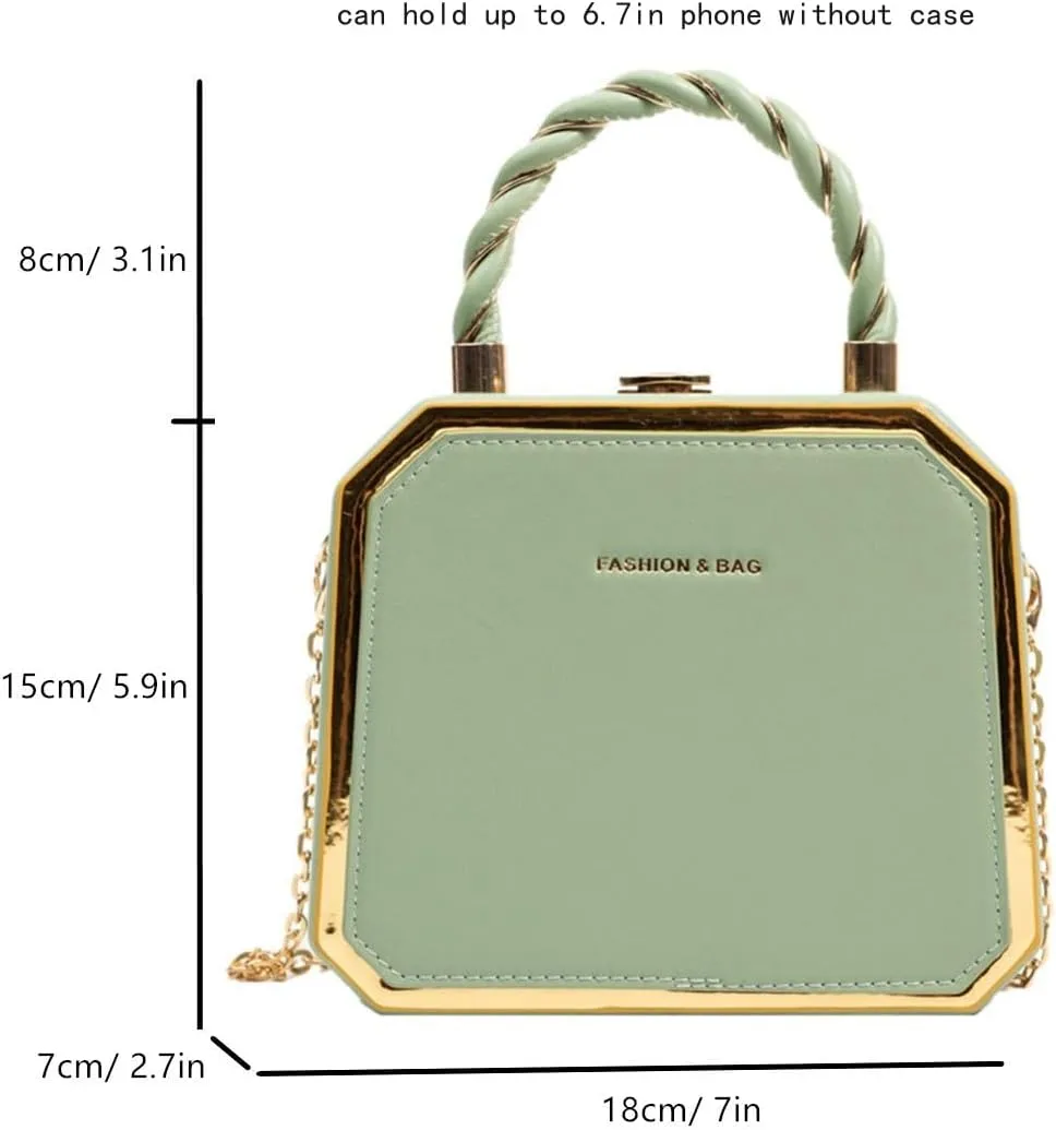 PU Leather Small Square Box Clutch Top Handle Crossbody Shoulder Purse Party Evening Bag for Women