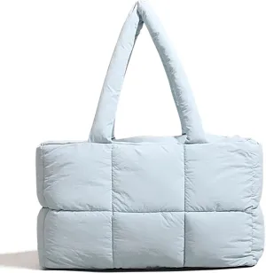 Puffer Bag for Women Large Quilted Grid Bag Puffy Handbag Lightweight Satchel Tote Bag for Work,Travel and Fitness