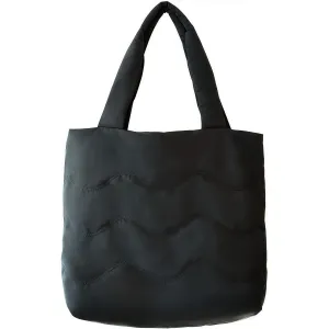 Puffer Tote Bag with Zipper, Large Tote Bag for Women, Quilted Puffy Tote Bag for College, Zippered Work Tote, Cute Black Pink Nylon Tote Bag for Women (Black)