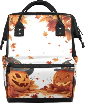 Pumpkin Lamp Maple Leaf Diaper Bag Mommy Bags With Adjustable Shoulder Strap Waterproof Multifunction Shoulder Bag Travel Large Capacity Backpack for Moms And Dads