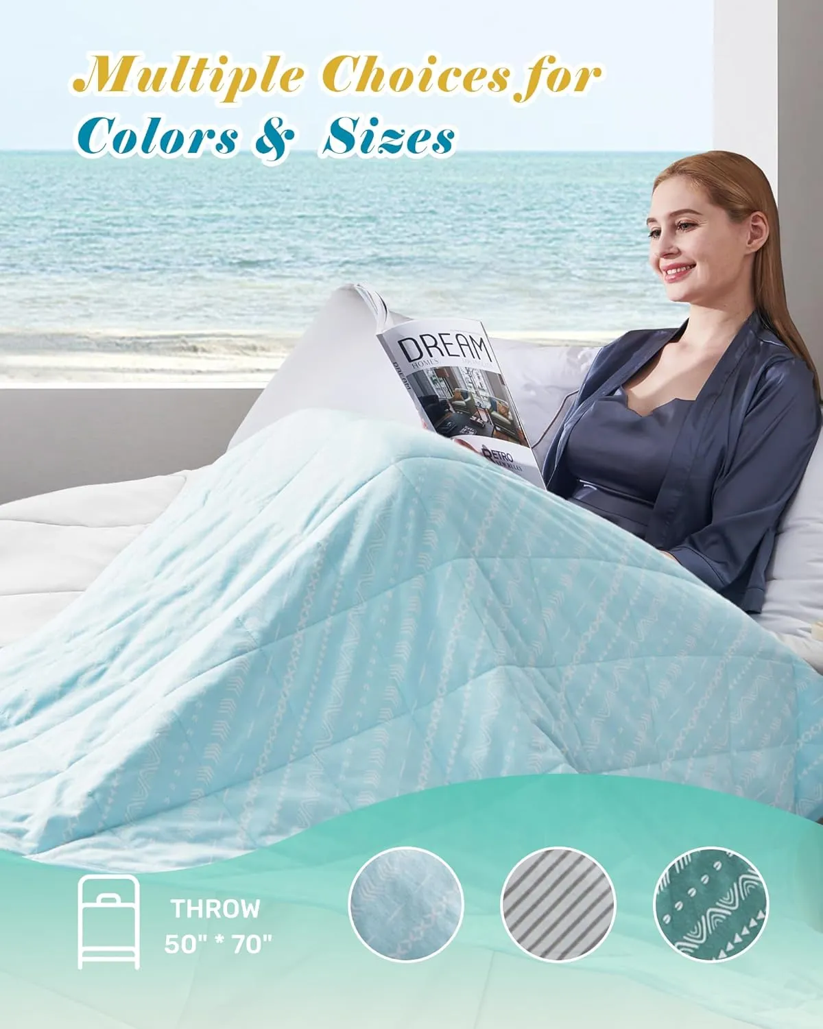 puredown® Ice Cooling Throw Blanket - High Q-Max 0.48 Cool to The Touch, Soft Summer Printed Blanket for Hot Sleepers, All Season Lightweight Couch Throws, Light Blue, 50" x 70"