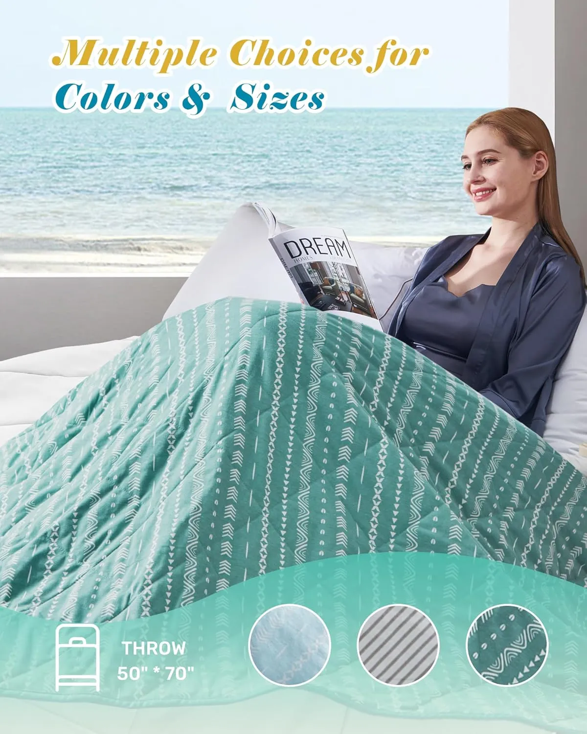 puredown® Ice Cooling Throw Blanket - High Q-Max 0.48 Cool to The Touch, Soft Summer Printed Blanket for Hot Sleepers, All Season Lightweight Couch Throws, Teal, 50" x 70"