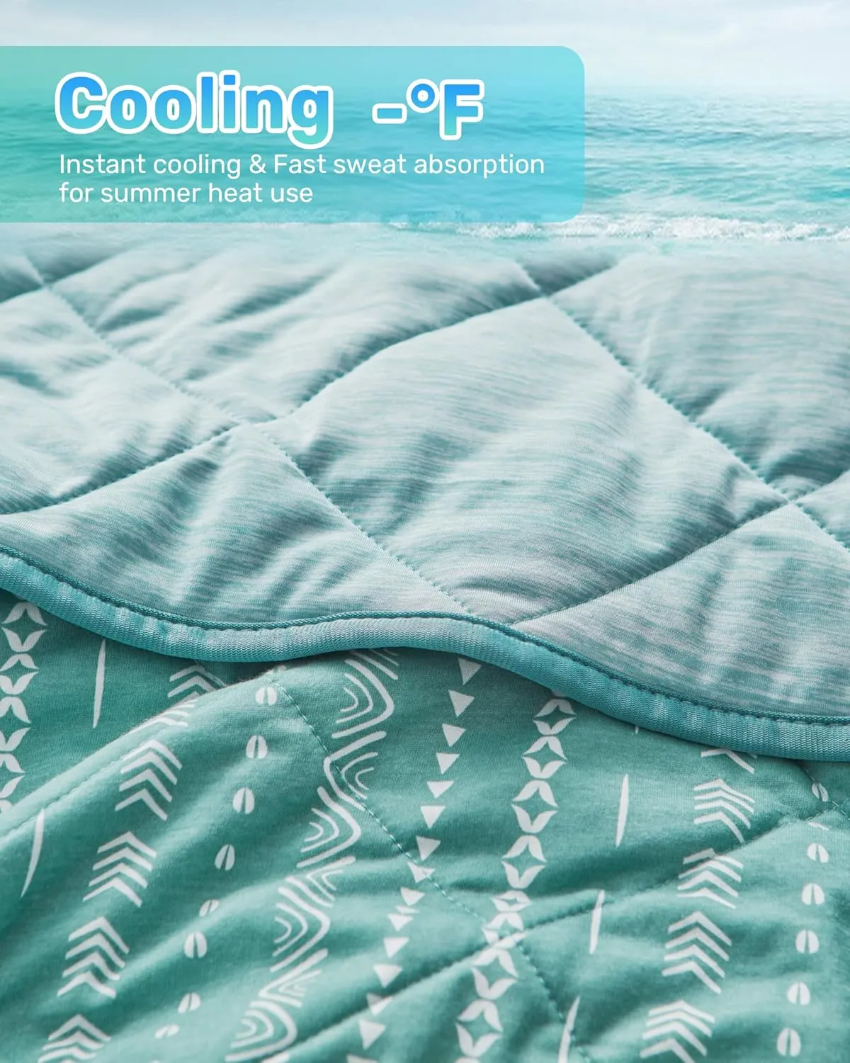 puredown® Ice Cooling Throw Blanket - High Q-Max 0.48 Cool to The Touch, Soft Summer Printed Blanket for Hot Sleepers, All Season Lightweight Couch Throws, Teal, 50" x 70"