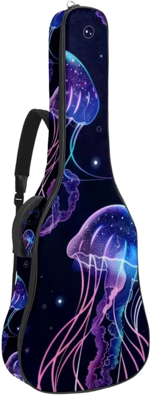 Purple Jellyfish Swimming Undersea Pattern Acoustic Guitar Gig Bag, 1 cm Thick Padding Waterproof Guitar Case Backpack with Dual Adjustable Shoulder Strap for 40-42 Inch Guitar