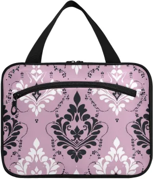 Purple Vintage Floral hanging toiletries travel bag with hook, designer collapsible case for toiletries for travel make up toilet bolso de maquillaje para mujer L