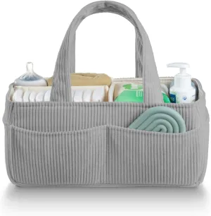 PUTSKA Baby Diaper Caddy Organizer for Changing Table – Stylish Nursery Storage Basket, Newborn Essentials, Baby Shower Gifts and Registry Must-Haves for Boy or Girl, Car Diaper Caddy, Corduroy Grey