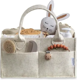 PUTSKA Baby Diaper Caddy Organizer - Nursery Storage Basket for Diaper Station, Baby Basket Shower Gift List and Registry Must-Have, Newborn Essentials, Nursery Decor for Boy or Girl - White, Large