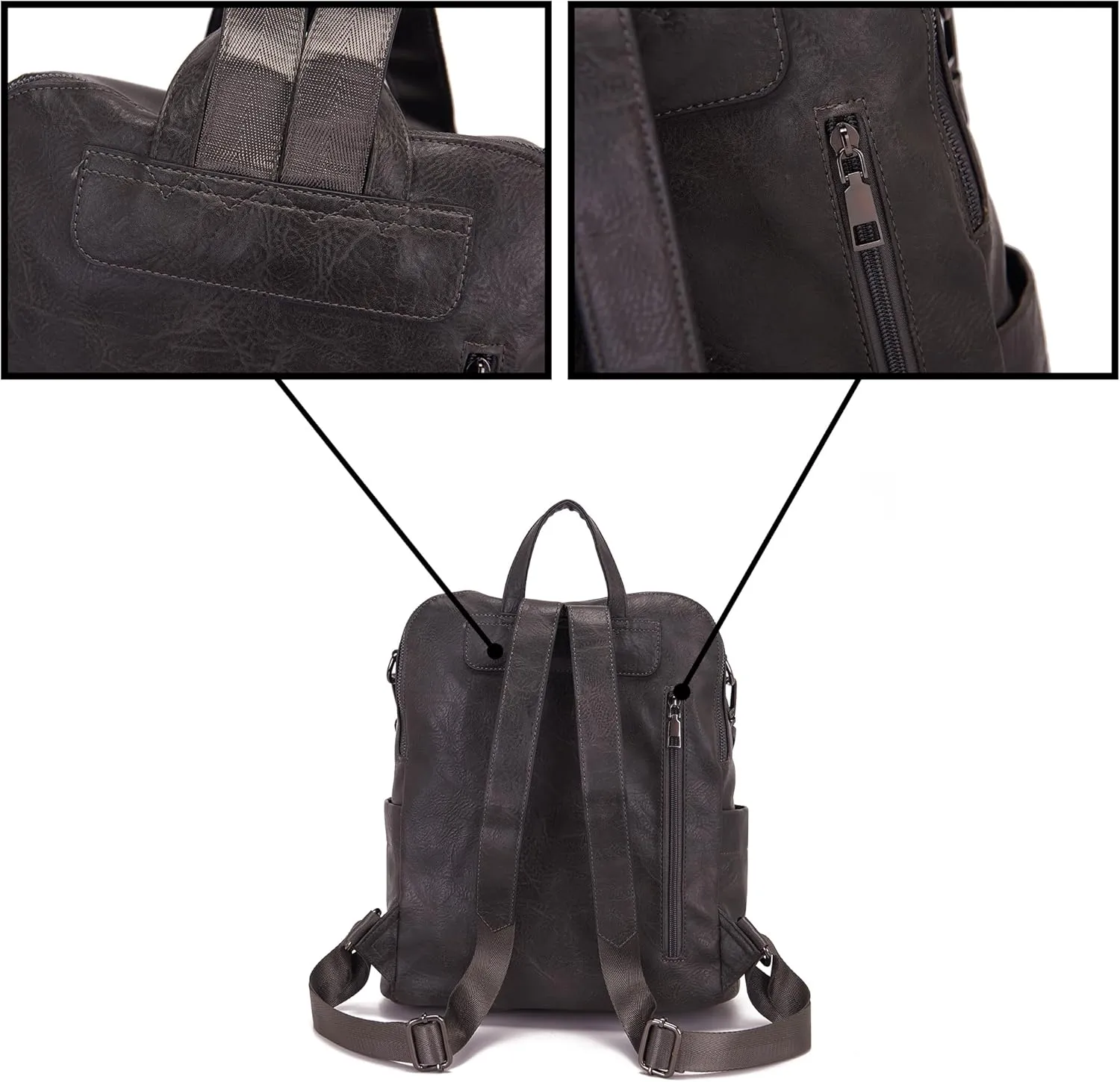 Qiyuer Women's Fashion PU Leather Backpack Purse for Women Designer Ladies Travel Convertible Shoulder Bag DarkGrey