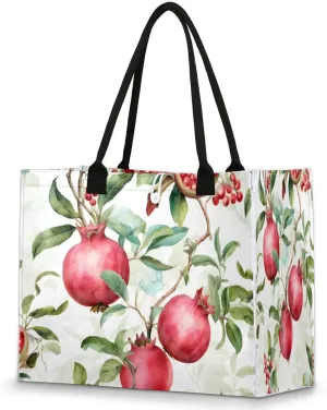 QsirBC Pomegranates Large Beach Tote Bag for Women Adequate Capacity Kitchen Reusable Grocery Bag with Inner Zipper Pocket Travel Tote Handbag for Beach Pool Shopping Daily Use