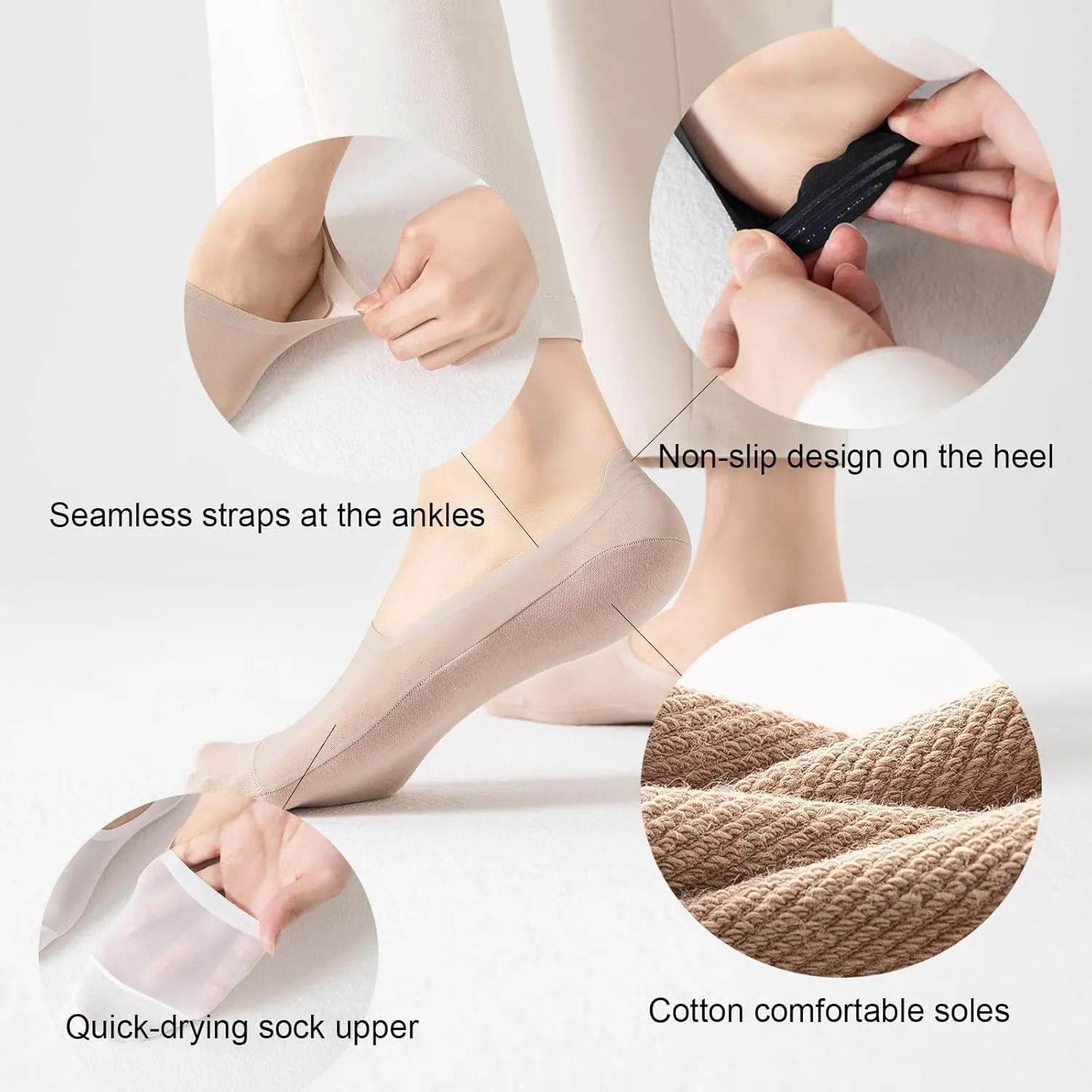 Quick-Drying Travel Thin Socks Women Lightweight Breathable Nylon Non Slip No Show Socks