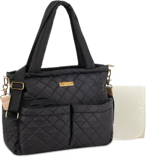 Quilted Diaper Bag Crossbody Tote Purse with Shoulder Strap, Changing Pad, 10 Organizer Pockets for Twins or Triplets