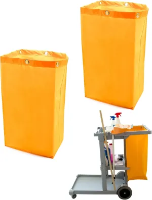QWORK Janitorial Cart Bag, 24 Gallon Waterproof Large Capacity Padded Housekeeping Commercial Replacement Cleaning Cart Bag for Collecting Trash or Clothing (Yellow), 2 Pack