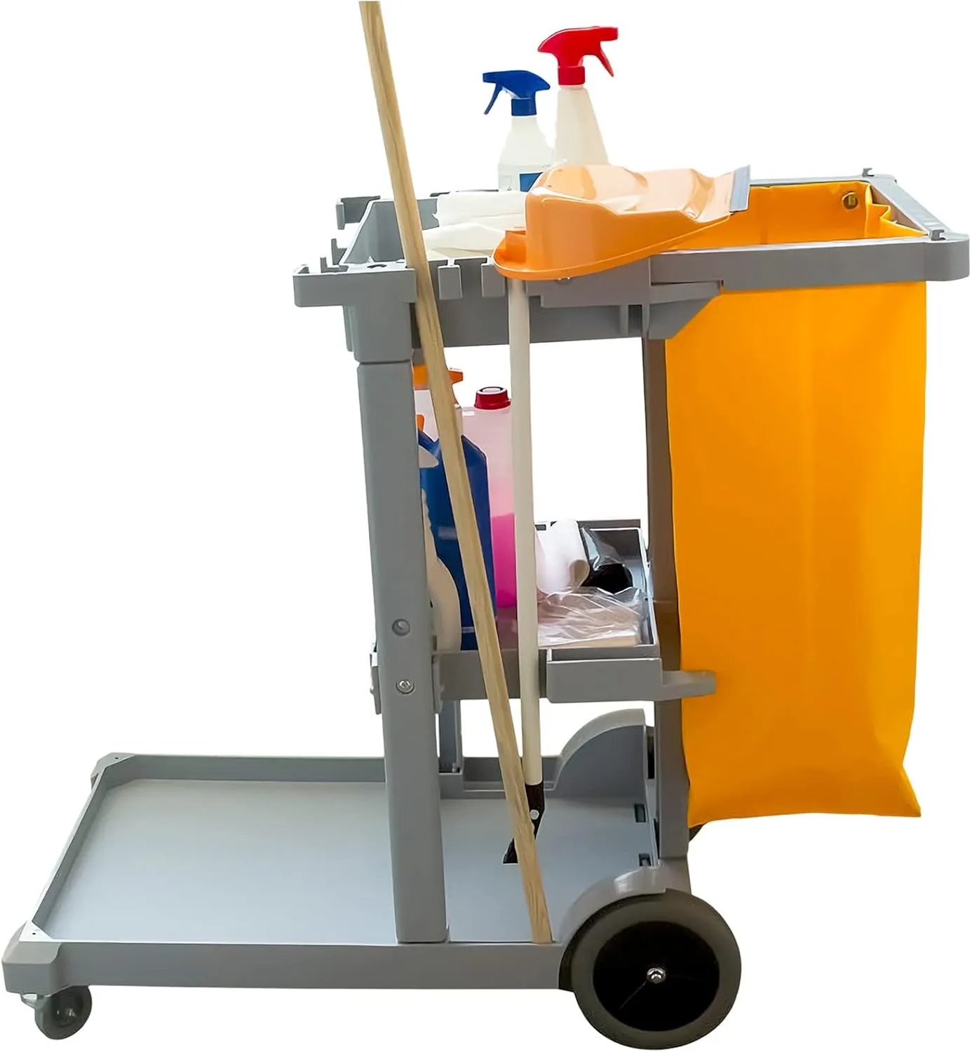 QWORK Janitorial Cart Bag, 24 Gallon Waterproof Large Capacity Padded Housekeeping Commercial Replacement Cleaning Cart Bag for Collecting Trash or Clothing (Yellow), 2 Pack