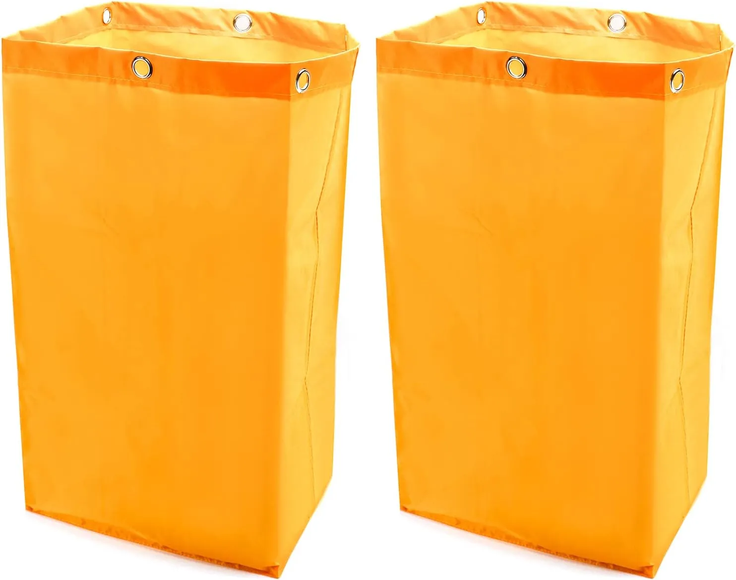 QWORK Janitorial Cart Bag, 24 Gallon Waterproof Large Capacity Padded Housekeeping Commercial Replacement Cleaning Cart Bag for Collecting Trash or Clothing (Yellow), 2 Pack