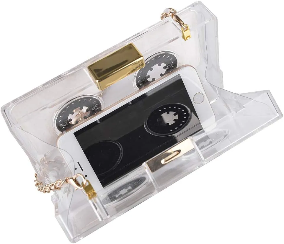QZUnique Tape Shaped Shoulder Bag Radio Recorder PU Crossbody Bag Women's Retro Evening Bag Handbag Clutch Purse