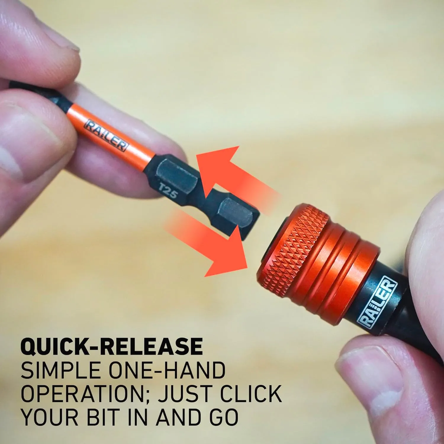 Railer Bit Holder Keychain 5pc - 1/4 inch Hex Shank Bit Holders - Quick Release Bit Holder For Nut Driver, Screwdriver & Drill Bits w/Key Chain Carabiner