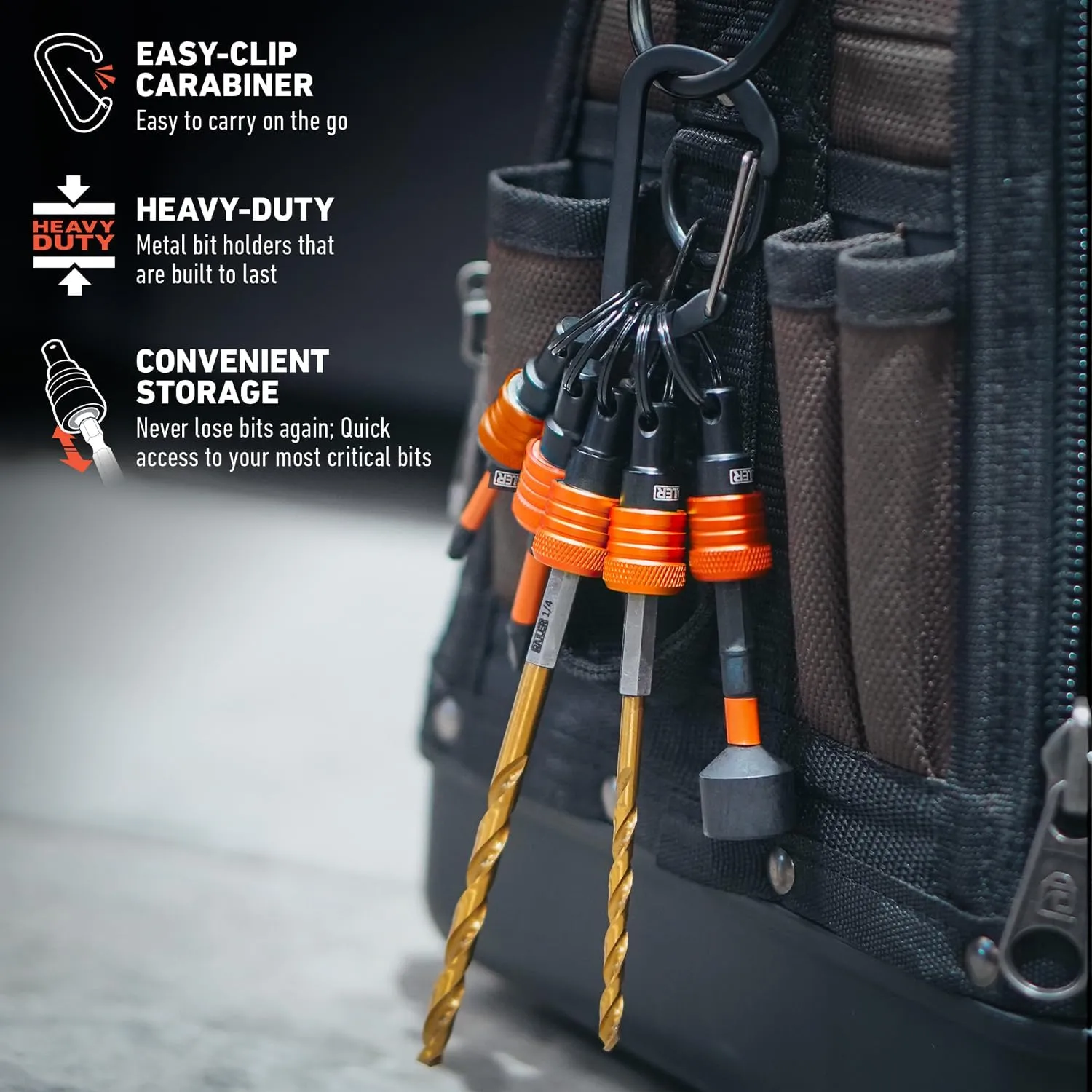 Railer Bit Holder Keychain 5pc - 1/4 inch Hex Shank Bit Holders - Quick Release Bit Holder For Nut Driver, Screwdriver & Drill Bits w/Key Chain Carabiner