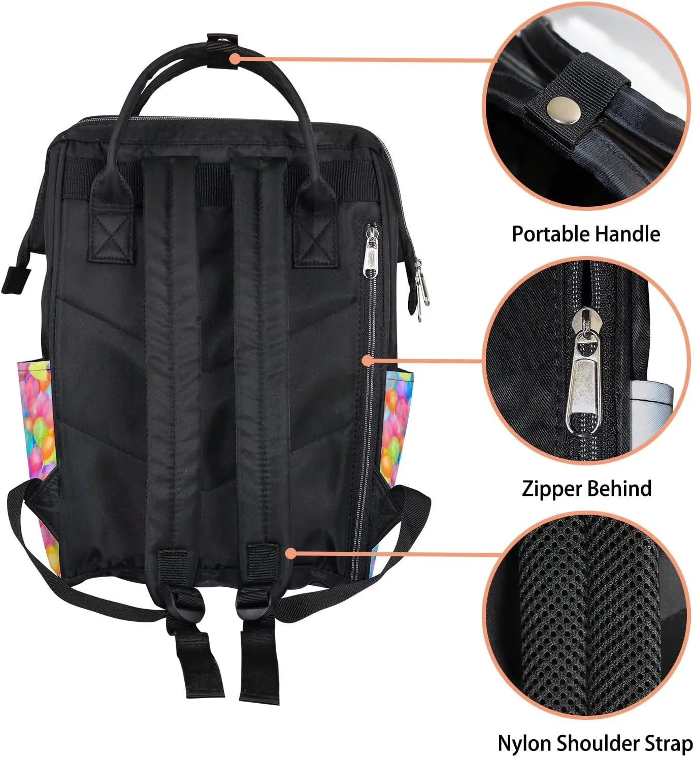 Rainbow Air Balloon Diaper Bag Backpack Waterproof Backpack Baby Nappy Changing Bag for Travel Large Capacity Durable and Stylish for Woman
