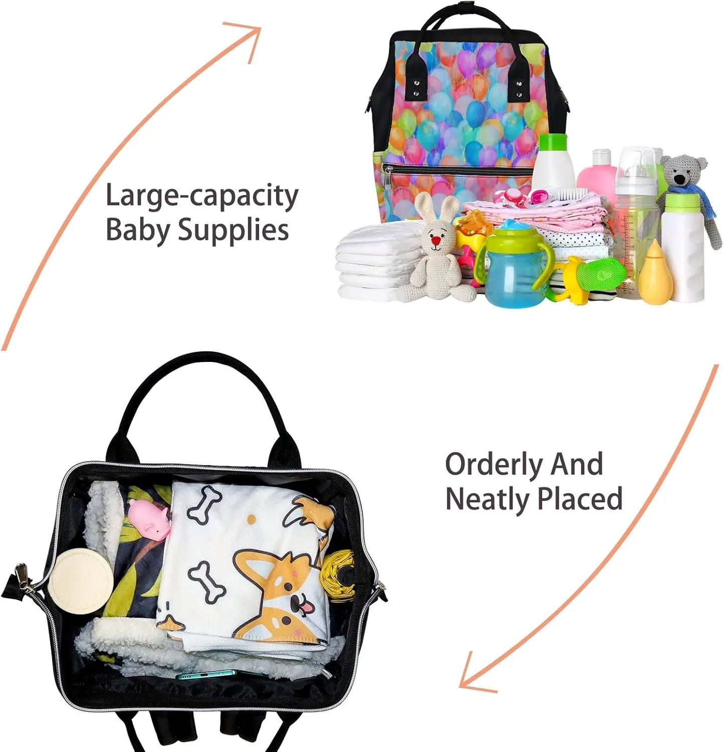 Rainbow Air Balloon Diaper Bag Backpack Waterproof Backpack Baby Nappy Changing Bag for Travel Large Capacity Durable and Stylish for Woman