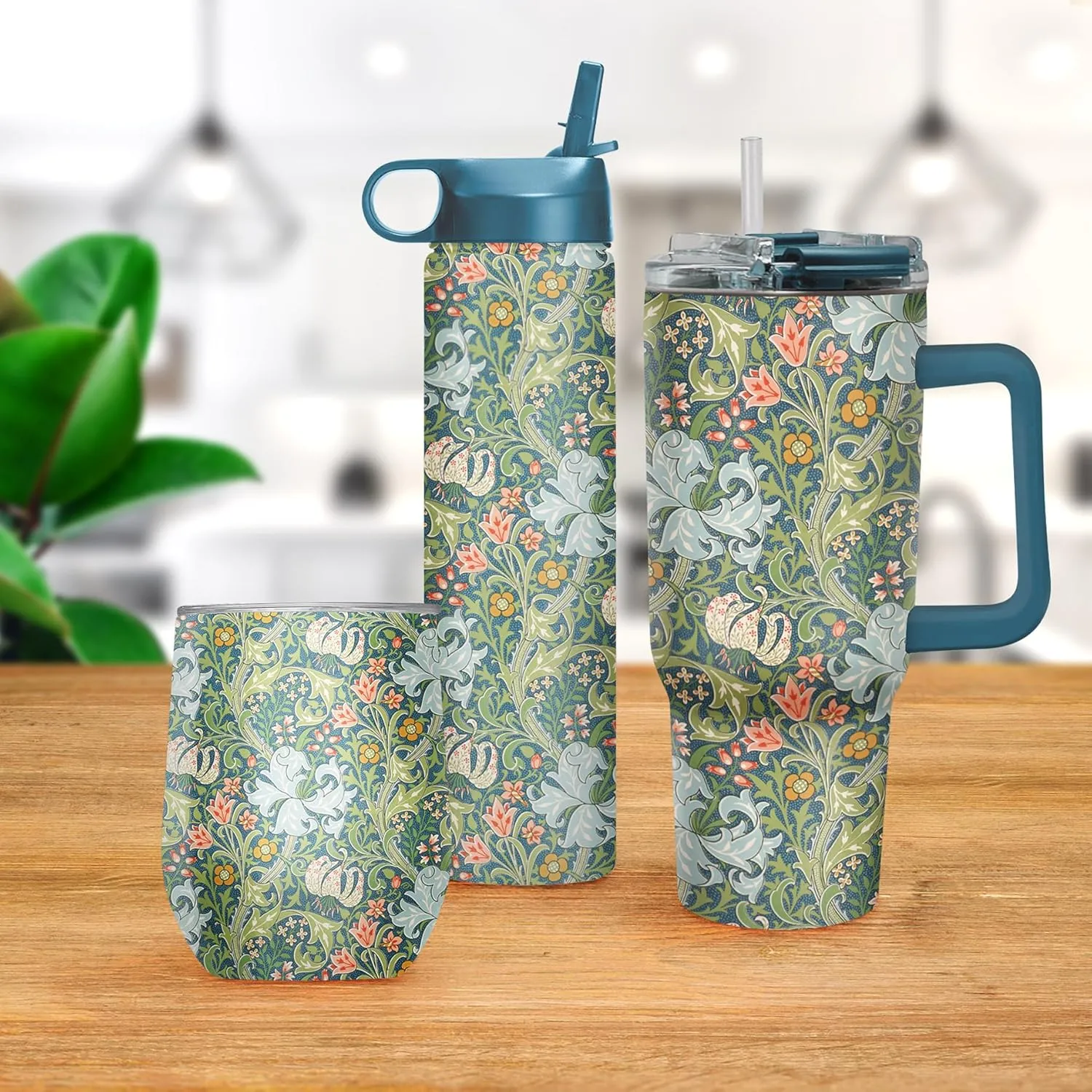 RainCaper 18/8 Stainless Steel Insulated Water Tumbler with Straw | 24oz, BPA-Free, Double Wall for Hot & Cold | Travel-Friendly, Cup Holder Ready (William Morris Golden Lily)