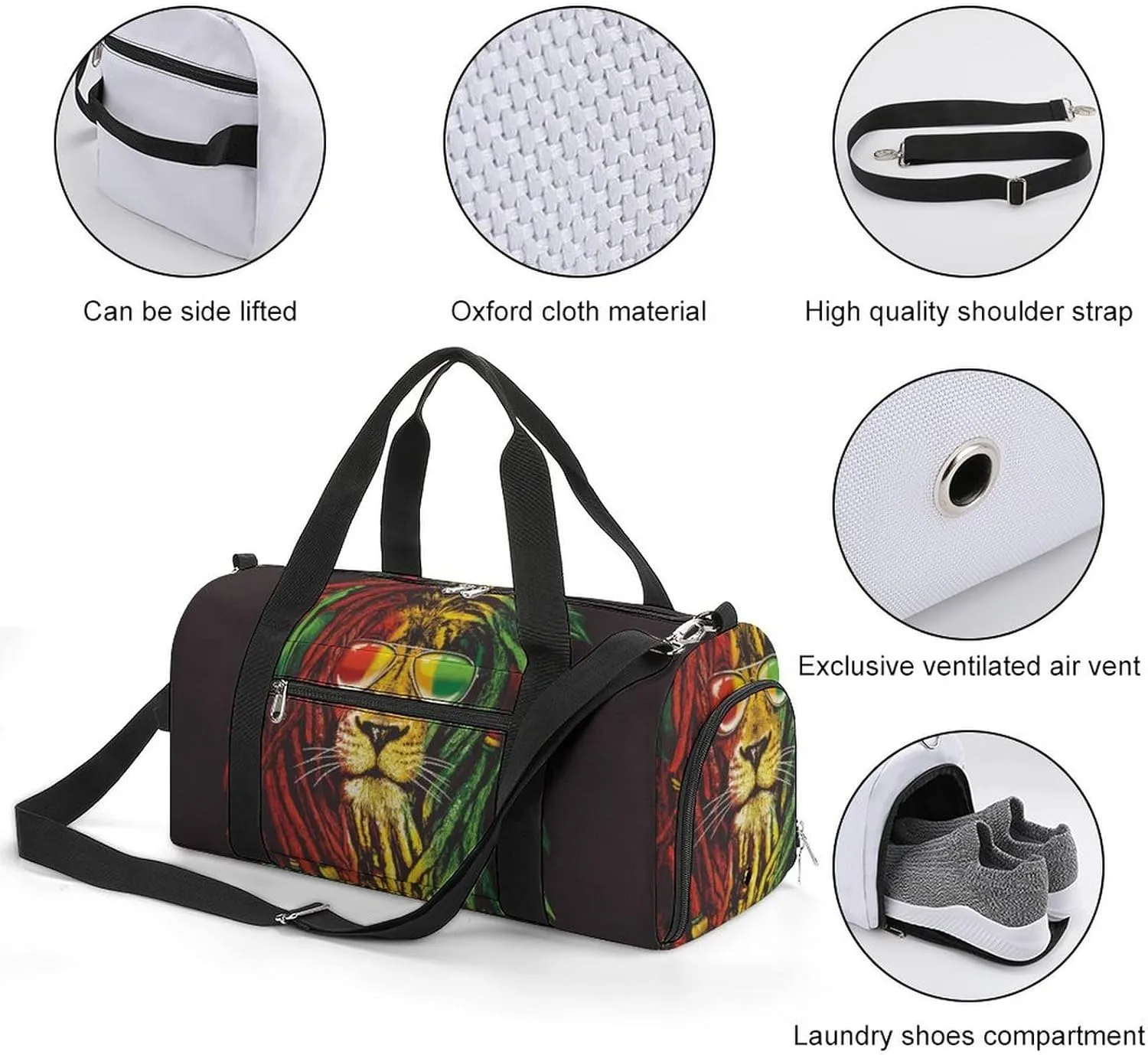 Rasta Lion with Sunglasses Fitness Bag with Large Capacity Backpack And Waterproof Bag