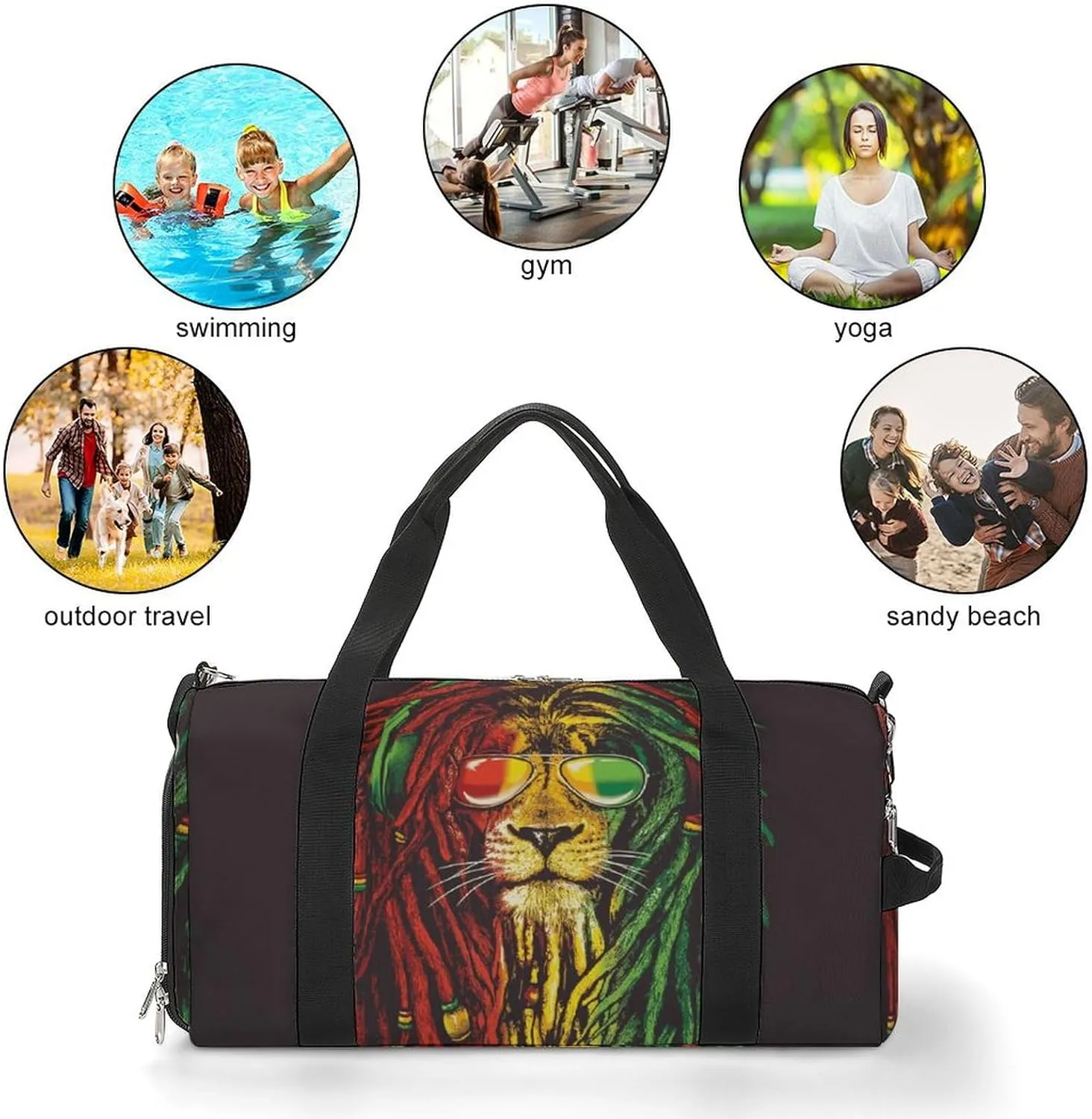 Rasta Lion with Sunglasses Fitness Bag with Large Capacity Backpack And Waterproof Bag