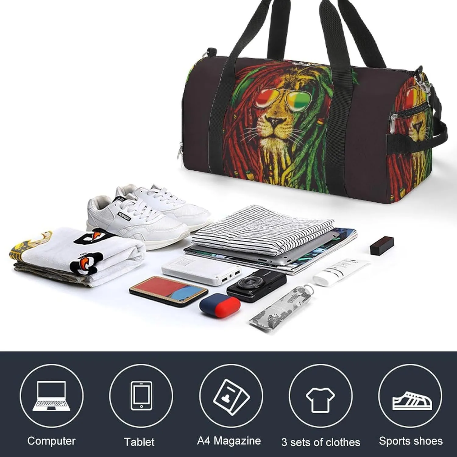Rasta Lion with Sunglasses Fitness Bag with Large Capacity Backpack And Waterproof Bag