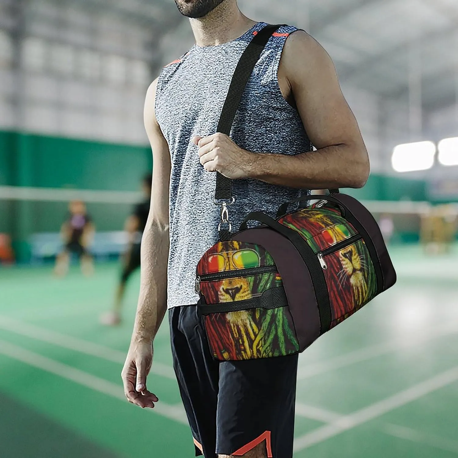Rasta Lion with Sunglasses Fitness Bag with Large Capacity Backpack And Waterproof Bag