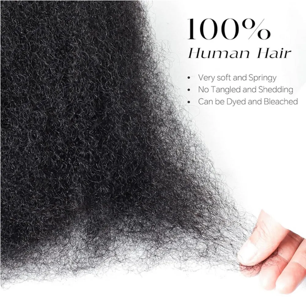 Raw Human Hair 13x4 Afro Kinky Curly Lace Frontal Closure Piece 10inch, Free Part Naturak Black Color with Baby Hair Bleached Knots