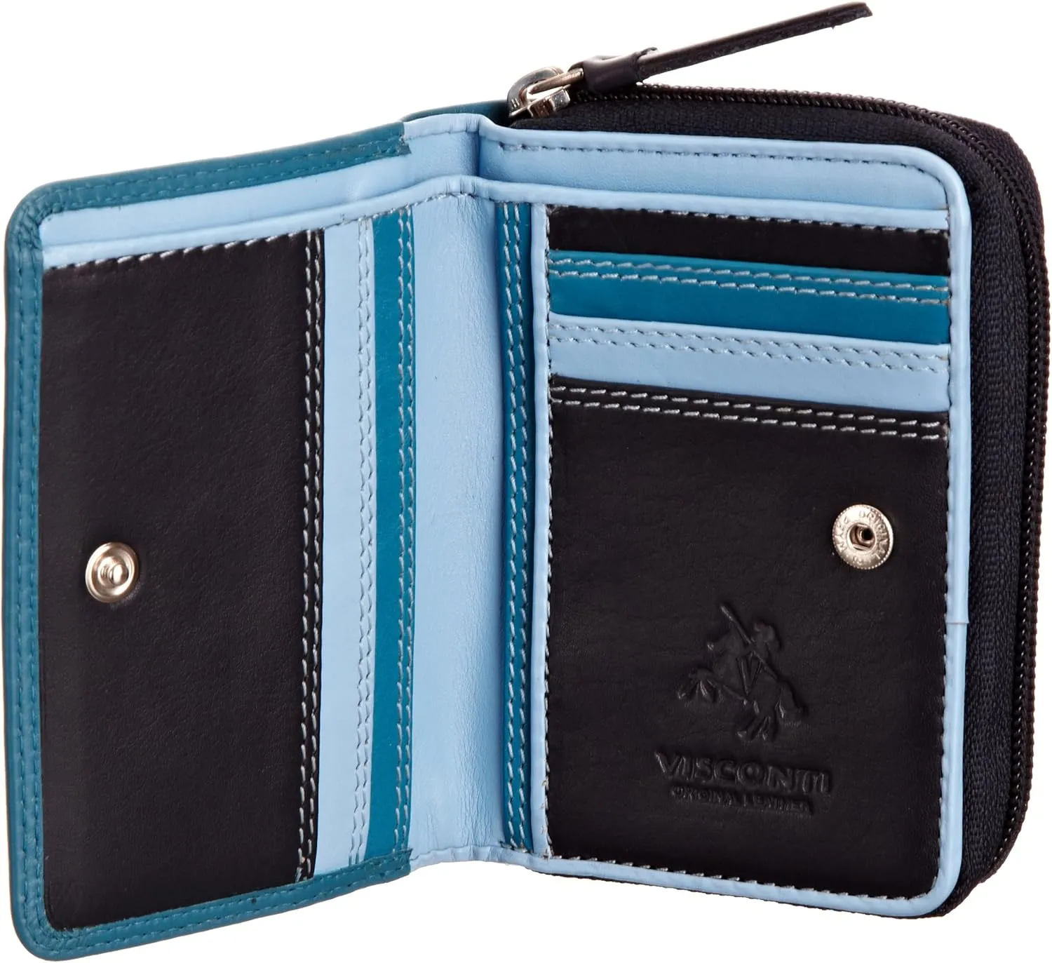RB53 Multi Colored Navy/Prays/Sky Blue Small Bifold Soft Leather Ladies Wallet & Purse
