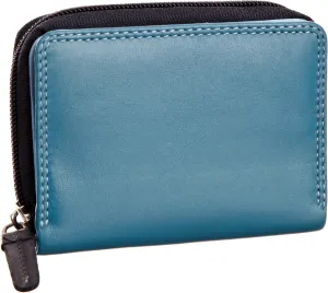 RB53 Multi Colored Navy/Prays/Sky Blue Small Bifold Soft Leather Ladies Wallet & Purse