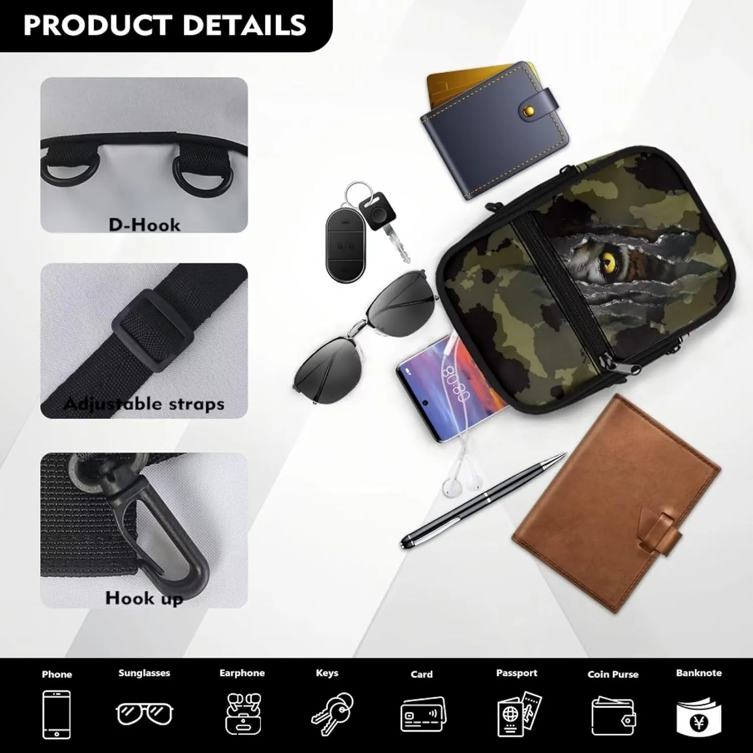 Rchsmod Mini Crossbody Sling Bag for Women Men Small Purse Waist Fanny Pack Shoulder Belt Bag Backpack Daypack