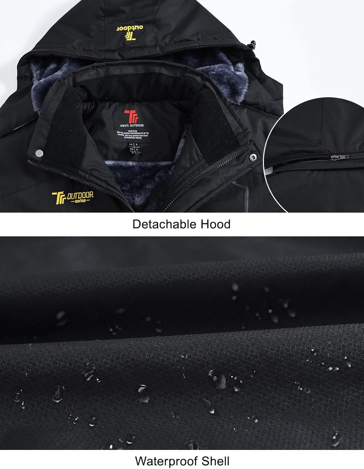 Rdruko Men's Ski Snow Jacket Waterproof Insulated Fleece Outdoor Mountain Hooded Winter Coat