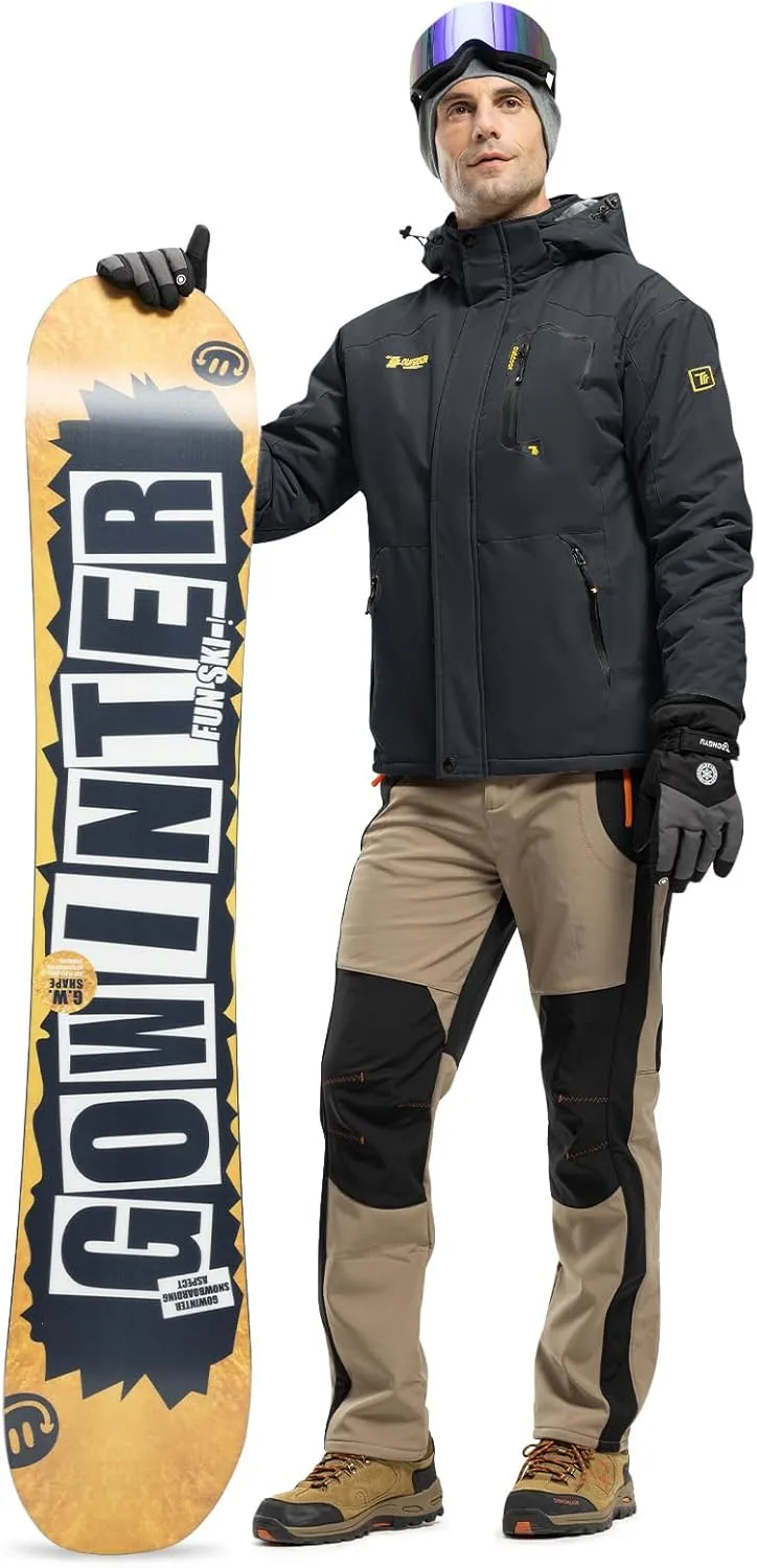 Rdruko Men's Ski Snow Jacket Waterproof Insulated Fleece Outdoor Mountain Hooded Winter Coat