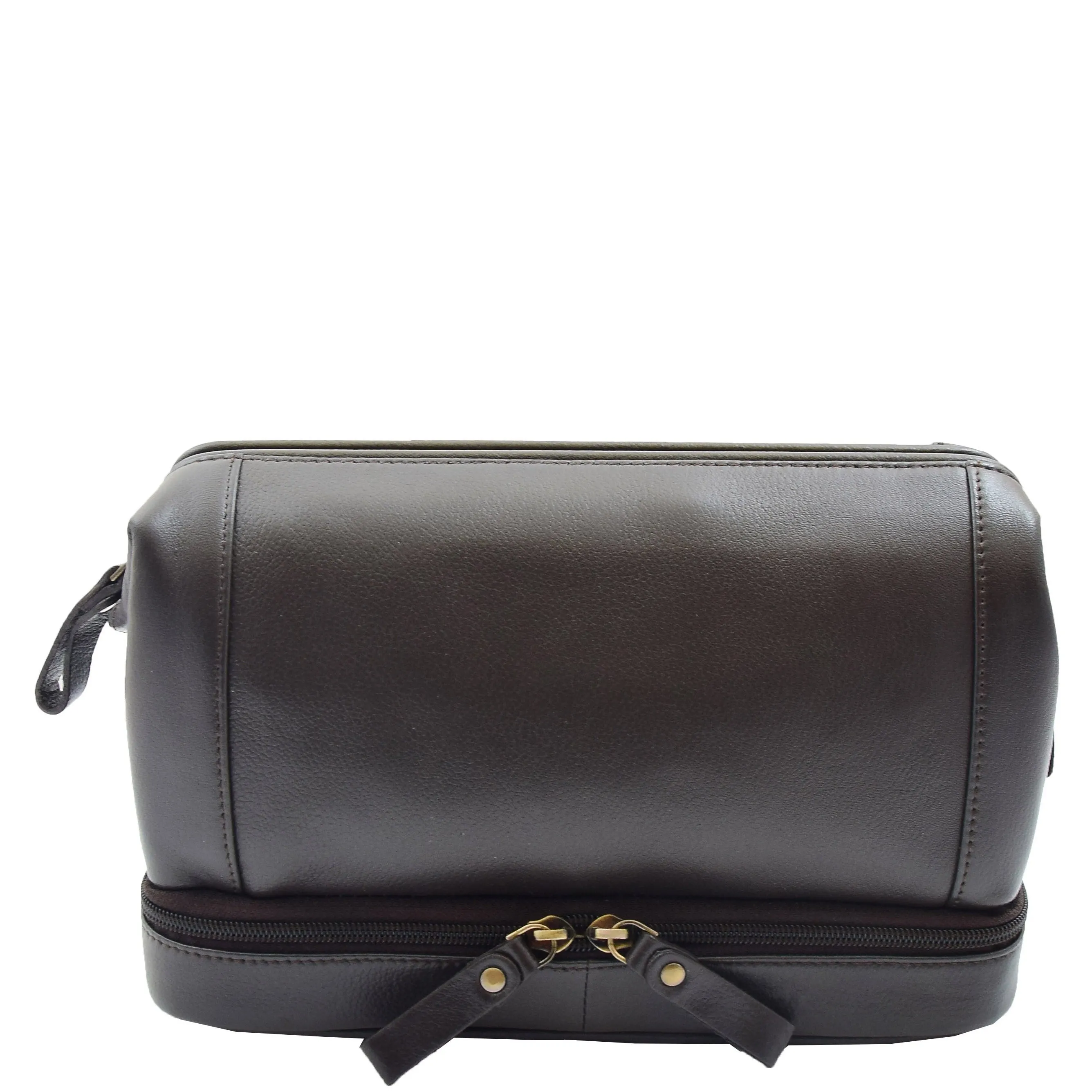 Real Brown Leather Toiletry Wash Bag Cosmetic Shaving Kit Travel Pouch Neil