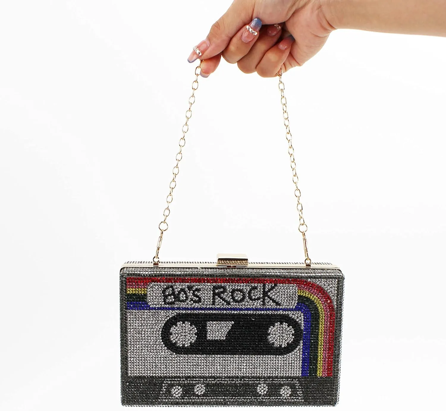 Reberomantic Women Retro Radio Shape Crossbody Bag PU Leather Metal Vintage Evening Clutch Purses