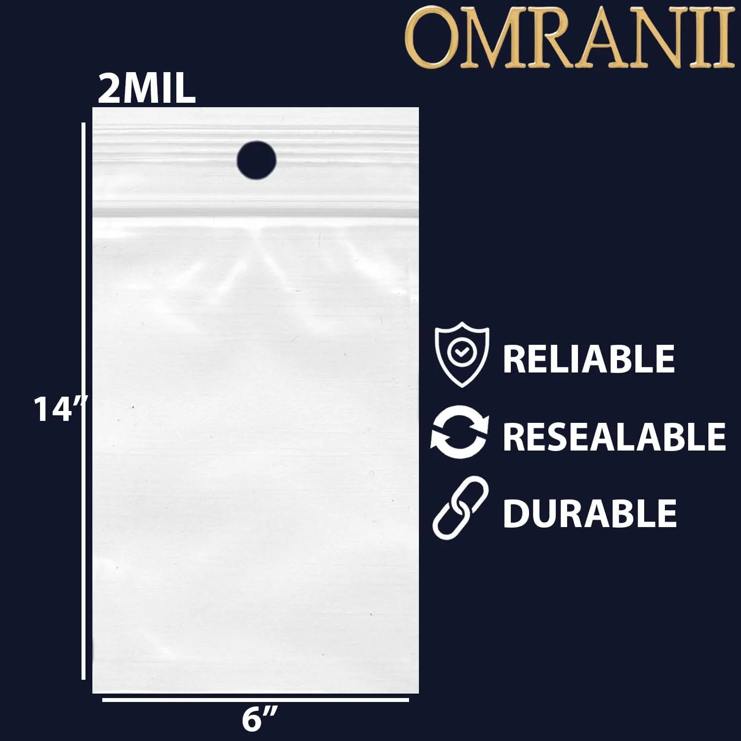 Reclosable Hang Hole Zip Poly Bags, 2Mil 6" X 14" & 100 Bags | LDPE Material, Clear Plastic with Resealable Lock Seal Zipper | Resealable Zip Top Lock For Travel, Storage, Packaging & Shipping