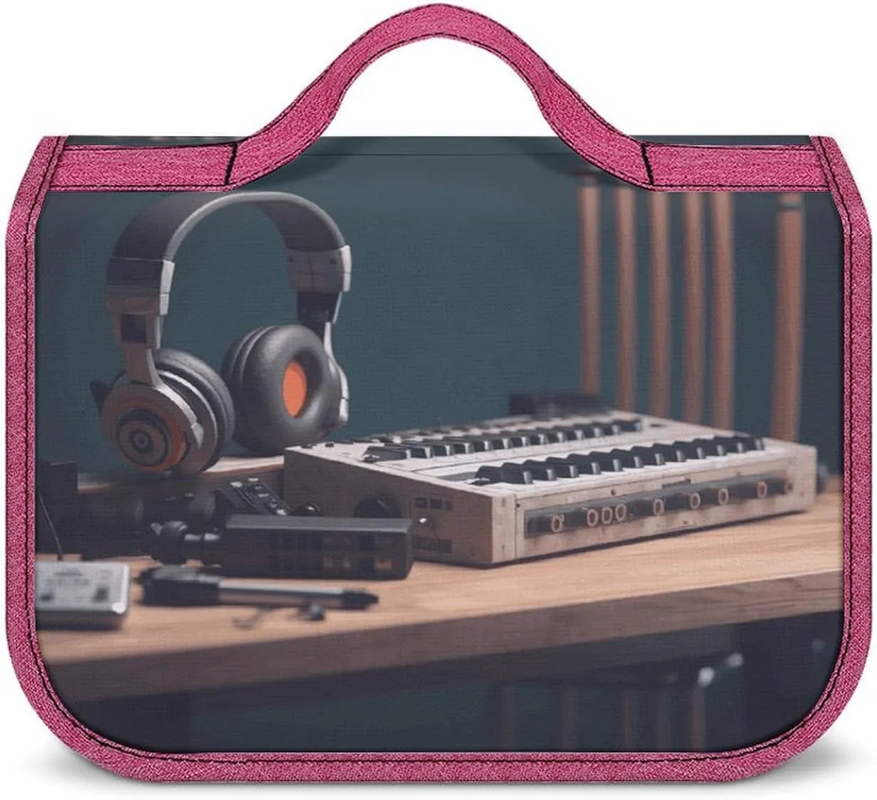 Recorder with Headphones Travel Toiletry Bag for Women,Hanging Toiletry Organizer with Hook, Makeup Bag Travel Organizer for Shampoo,Toiletriesl
