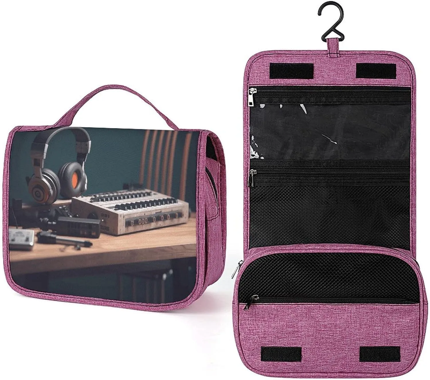 Recorder with Headphones Travel Toiletry Bag for Women,Hanging Toiletry Organizer with Hook, Makeup Bag Travel Organizer for Shampoo,Toiletriesl