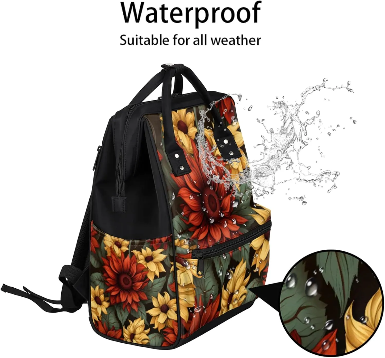 Red And Pink Sunflowers Double Shoulder Mommy Bag for Women, Polyester Large Capacity Diaper Backpack with Multi Pockets, Waterproof Adjustable Straps Diaper Bag for Moms Dads, 11''×7''×15.7''