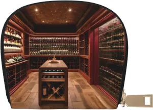 Red Wine Cellar print Leather Small Purse Credit Card Holder Wallet, Card Holder,Wallet Card Organizer Case