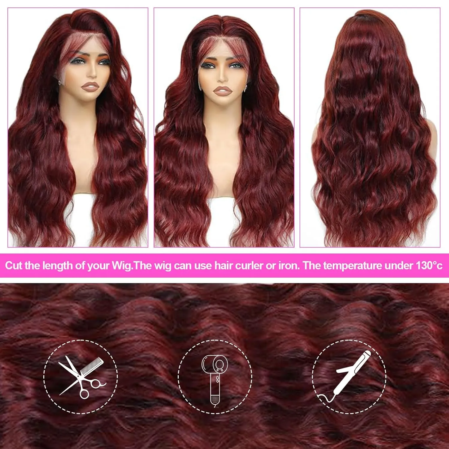 Reddish Brown Lace Front Wigs Human Hair Pre Plucked 13x4 Auburn Colored Human Hair Lace Front Wigs 200 Density Body Wave Reddish Brown Frontal Wig Human Hair 22 Inch