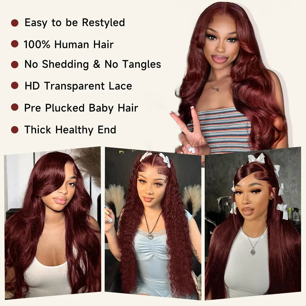 Reddish Brown Lace Front Wigs Human Hair Pre Plucked 200% Density 13x4 Body Wave Lace Frontal Wigs Human Hair with Baby Hair 26Inch