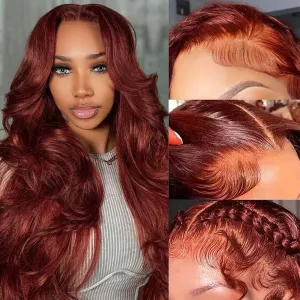 Reddish Brown Lace Front Wigs Human Hair Pre Plucked 200% Density 13x4 Body Wave Lace Frontal Wigs Human Hair with Baby Hair 26Inch