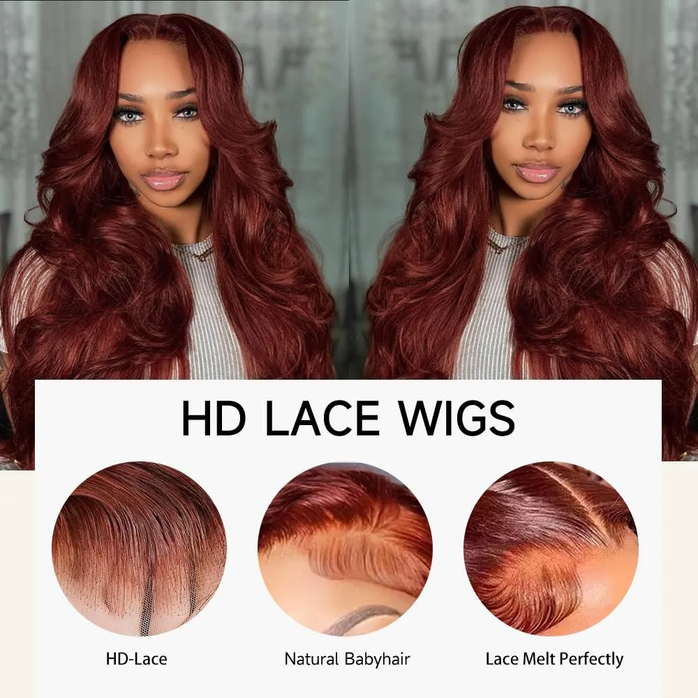 Reddish Brown Lace Front Wigs Human Hair Pre Plucked 200% Density 13x4 Body Wave Lace Frontal Wigs Human Hair with Baby Hair 26Inch