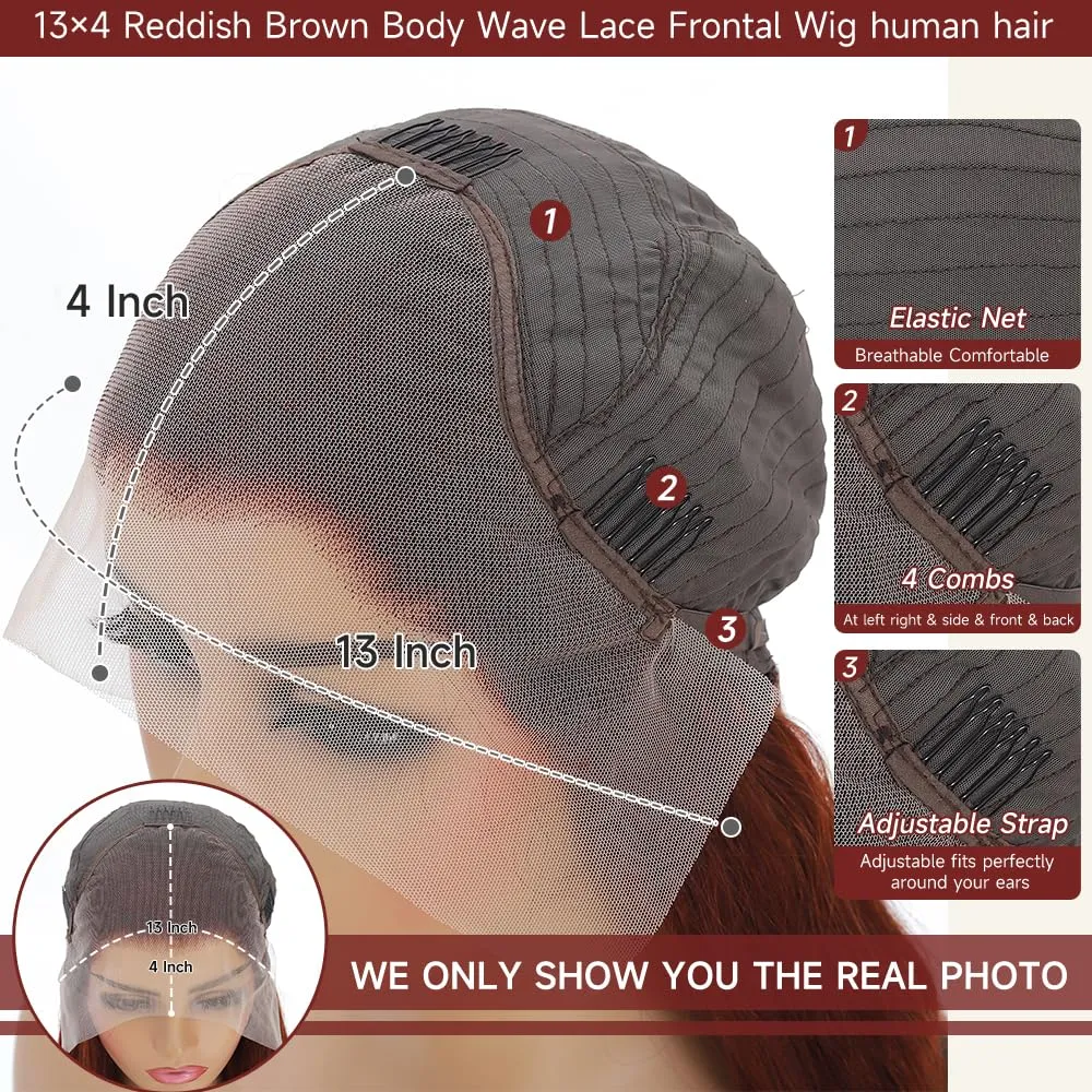 Reddish Brown Lace Front Wigs Human Hair Pre Plucked 200% Density 13x4 Body Wave Lace Frontal Wigs Human Hair with Baby Hair 26Inch