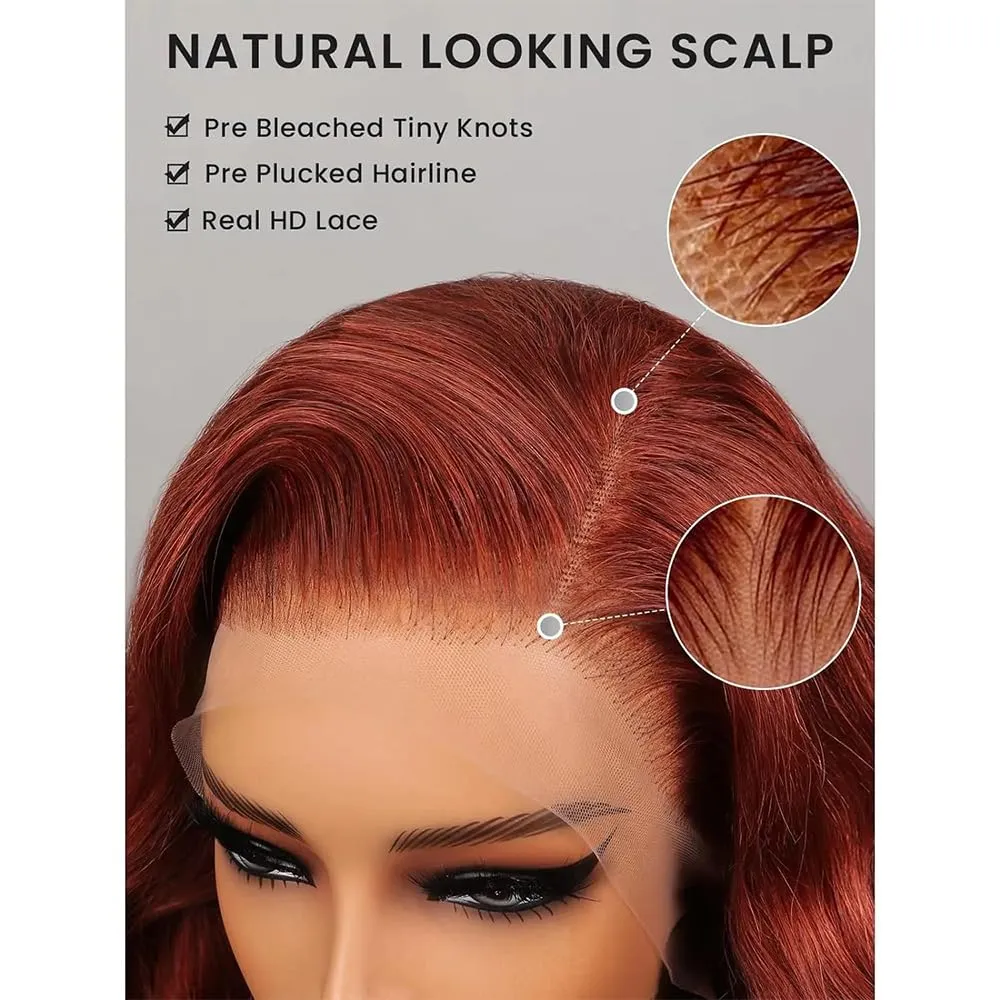 Reddish Brown Lace Front Wigs Human Hair Pre Plucked 200% Density 13x4 Body Wave Lace Frontal Wigs Human Hair with Baby Hair 26Inch